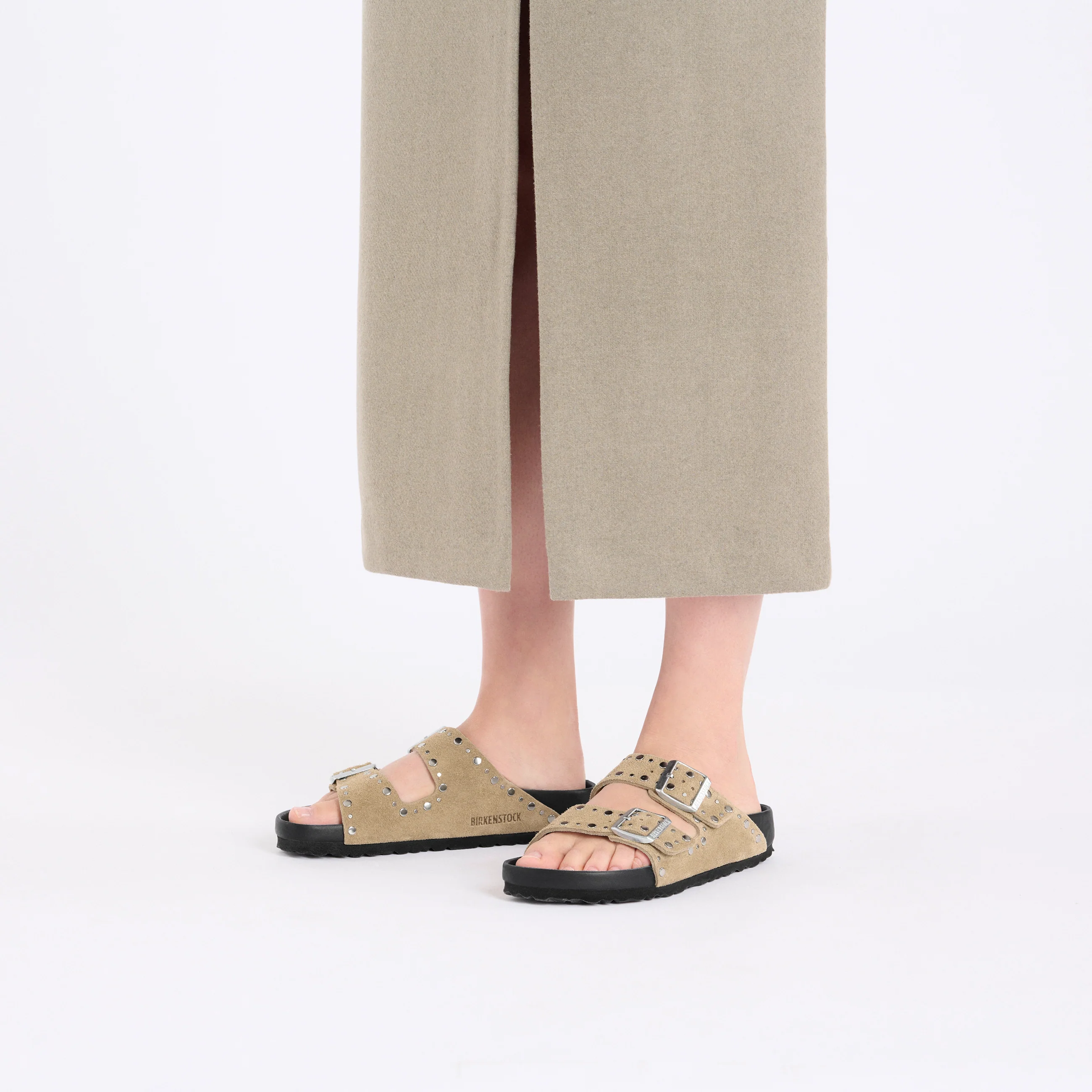 Arizona Exquisite Rivets Taupe Suede Leather - Image 4