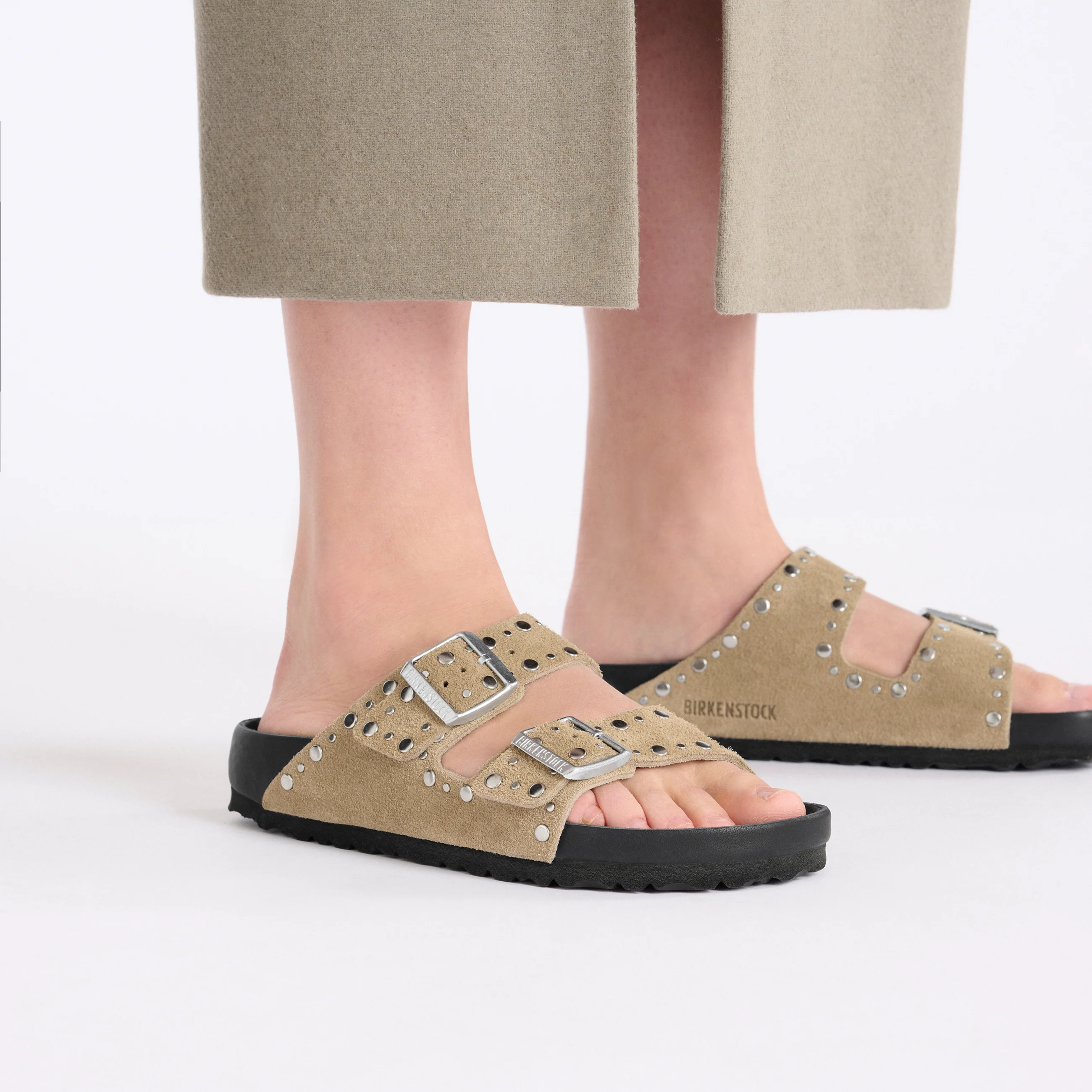 Arizona Exquisite Rivets Taupe Suede Leather - Image 5