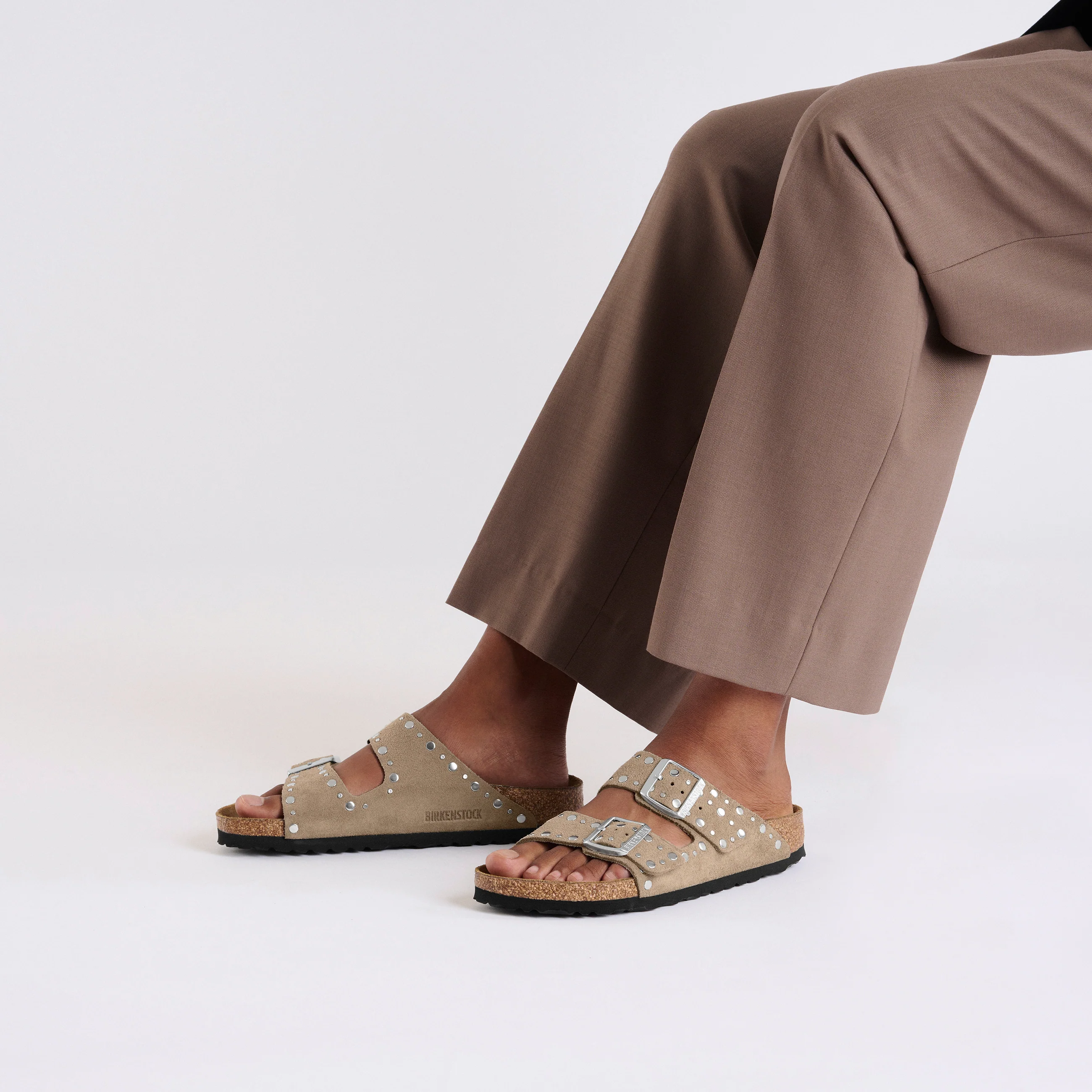 Arizona Rivet Taupe Suede Leather - Image 4