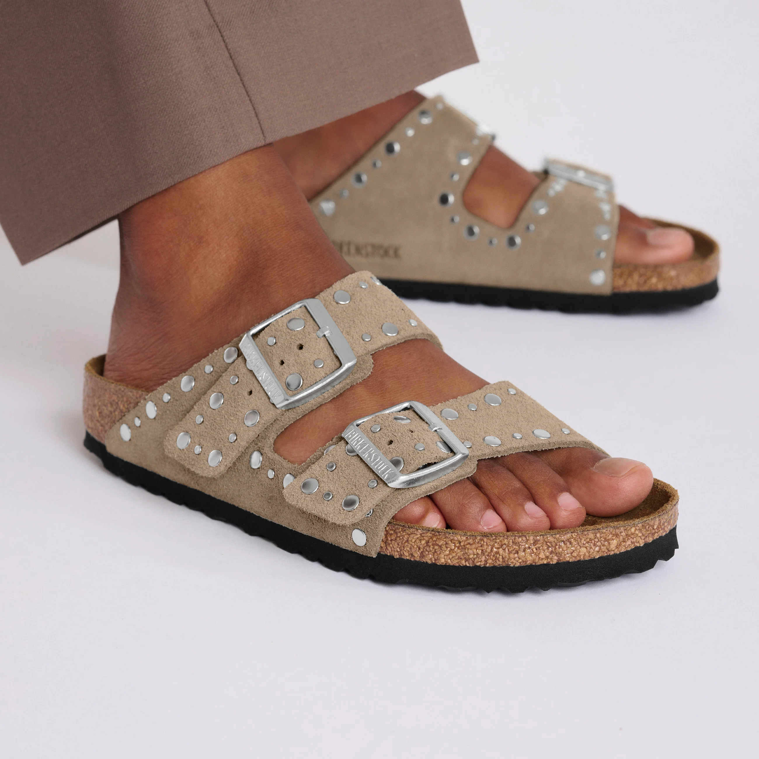 Arizona Rivet Taupe Suede Leather - Image 5