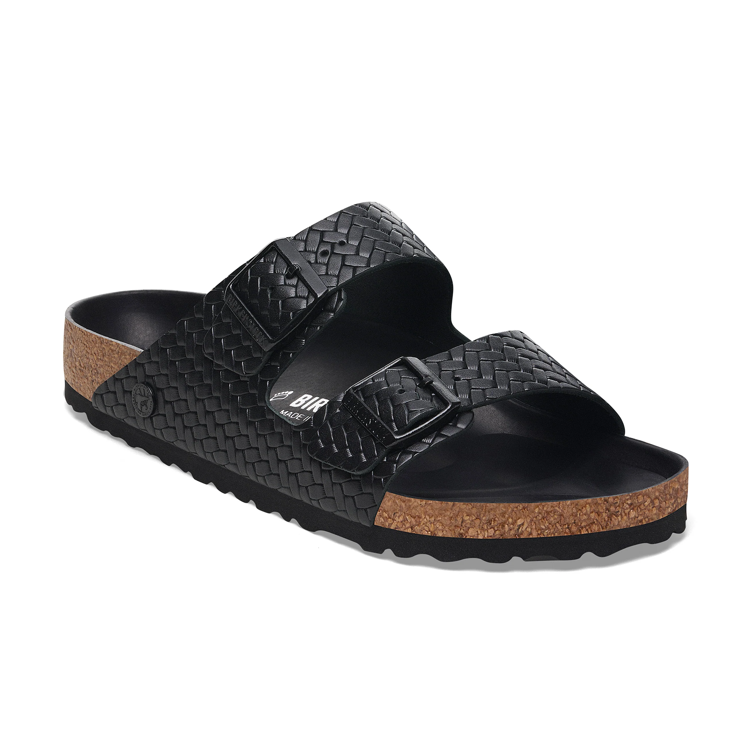Arizona Semi-Exquisite Woven Emboss Black Smooth Leather