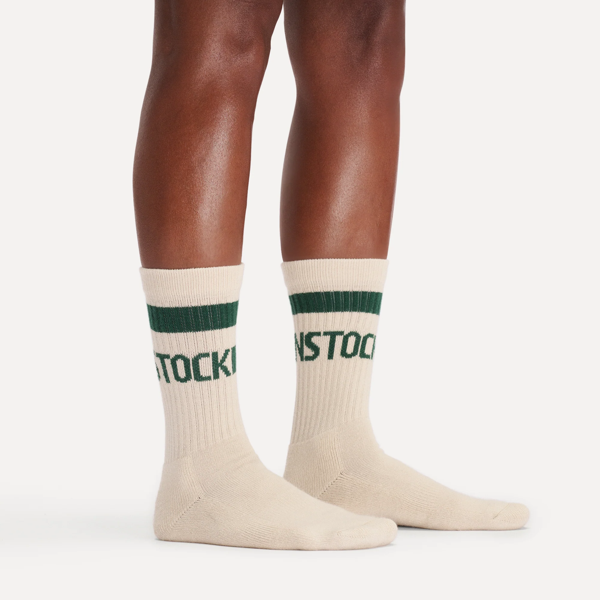 Cotton Crew Stripe Socks Oatmeal/Dark Teal - Image 3