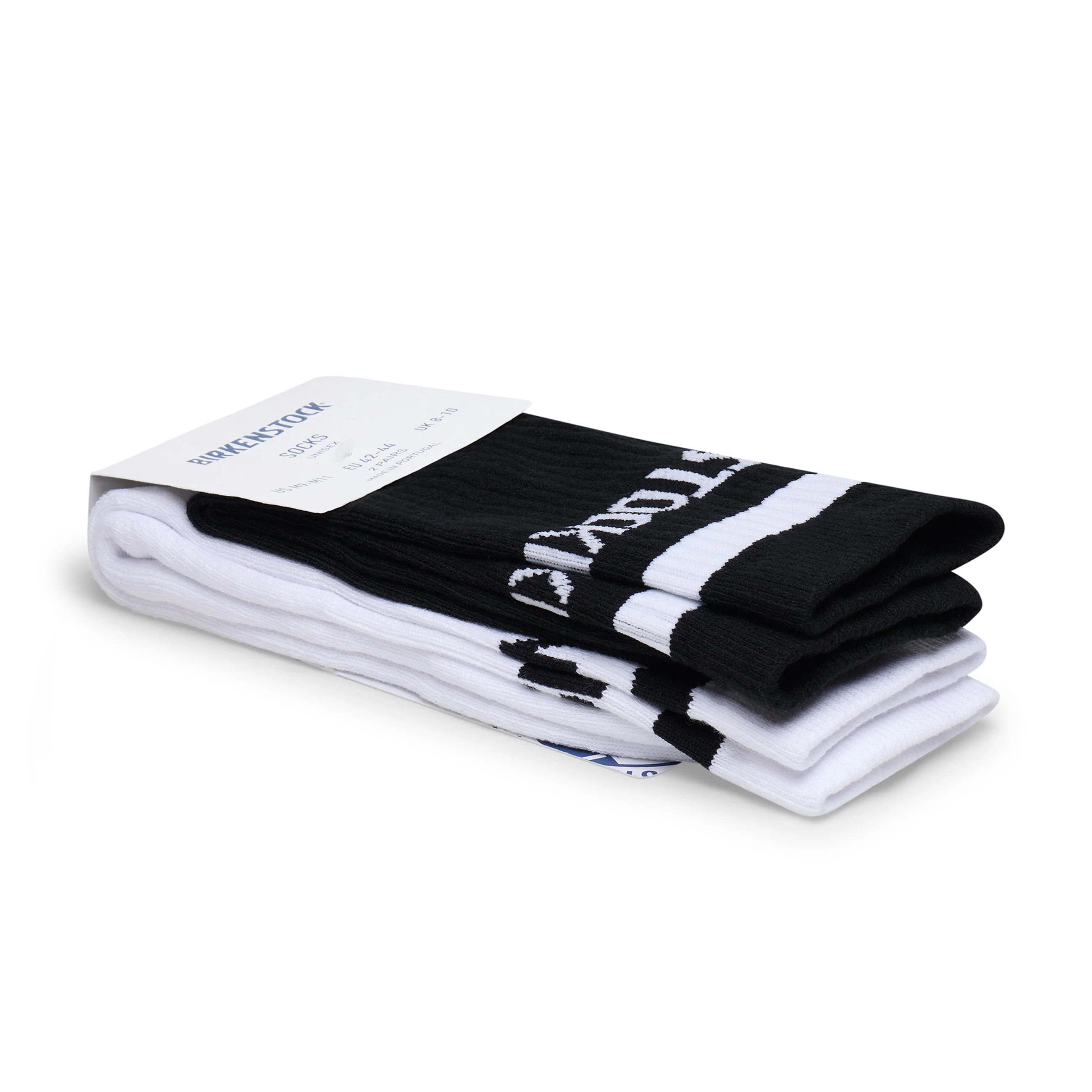 Cotton Crew Stripe Socks 2-Pack Black/White