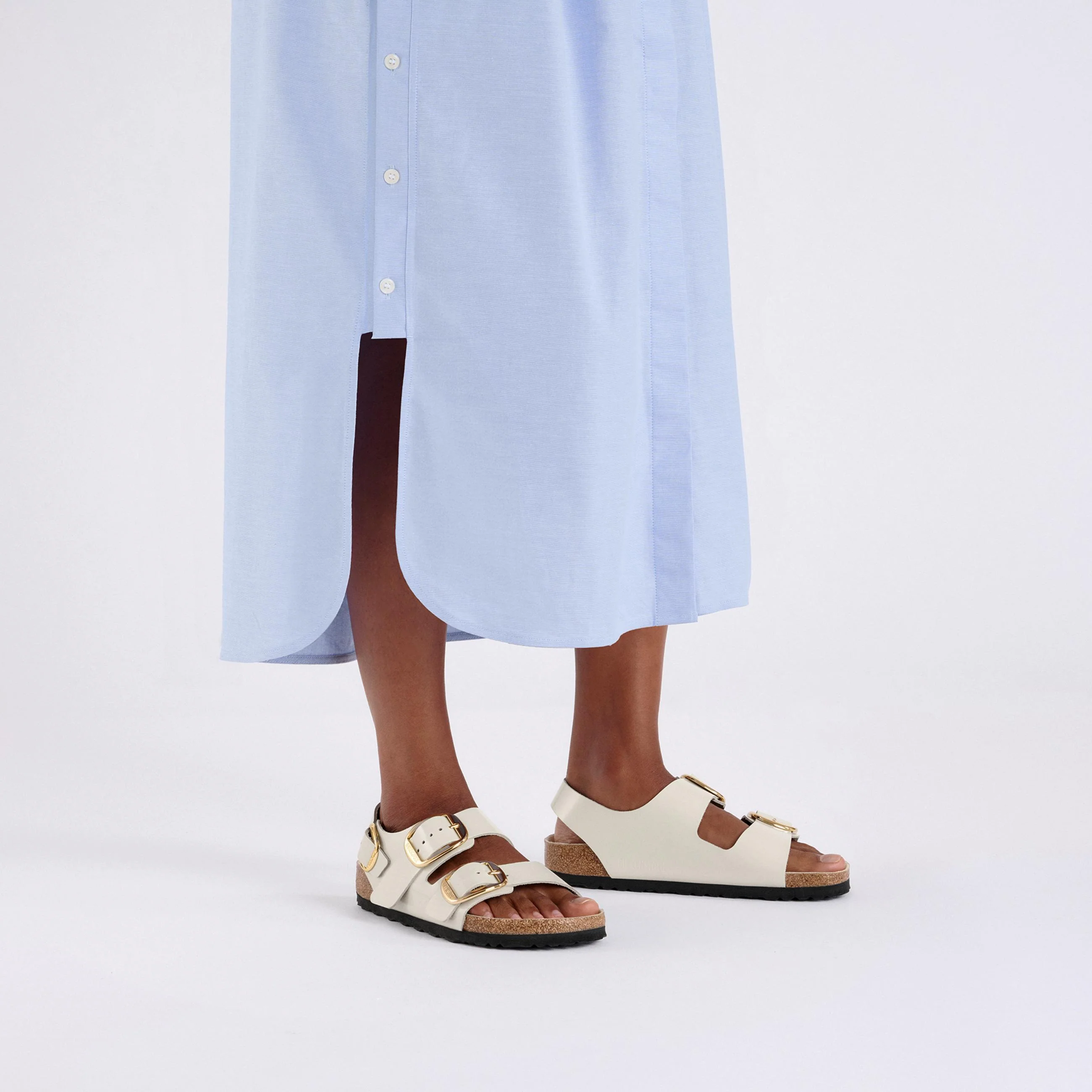 Milano Big Buckle High Shine Ecru Natural Leather Patent - Image 4