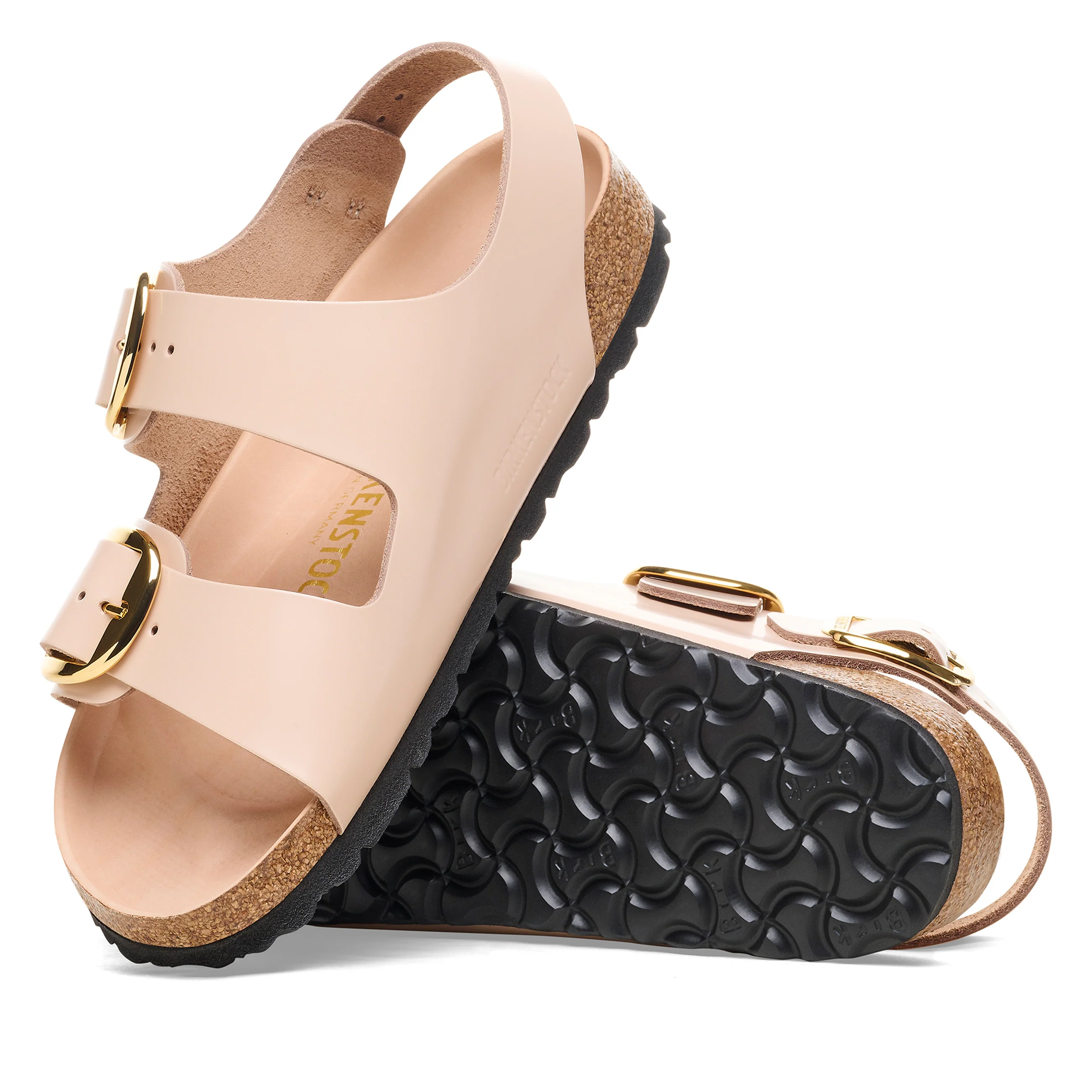 Milano Big Buckle High Shine New Beige Natural Leather Patent - Image 4