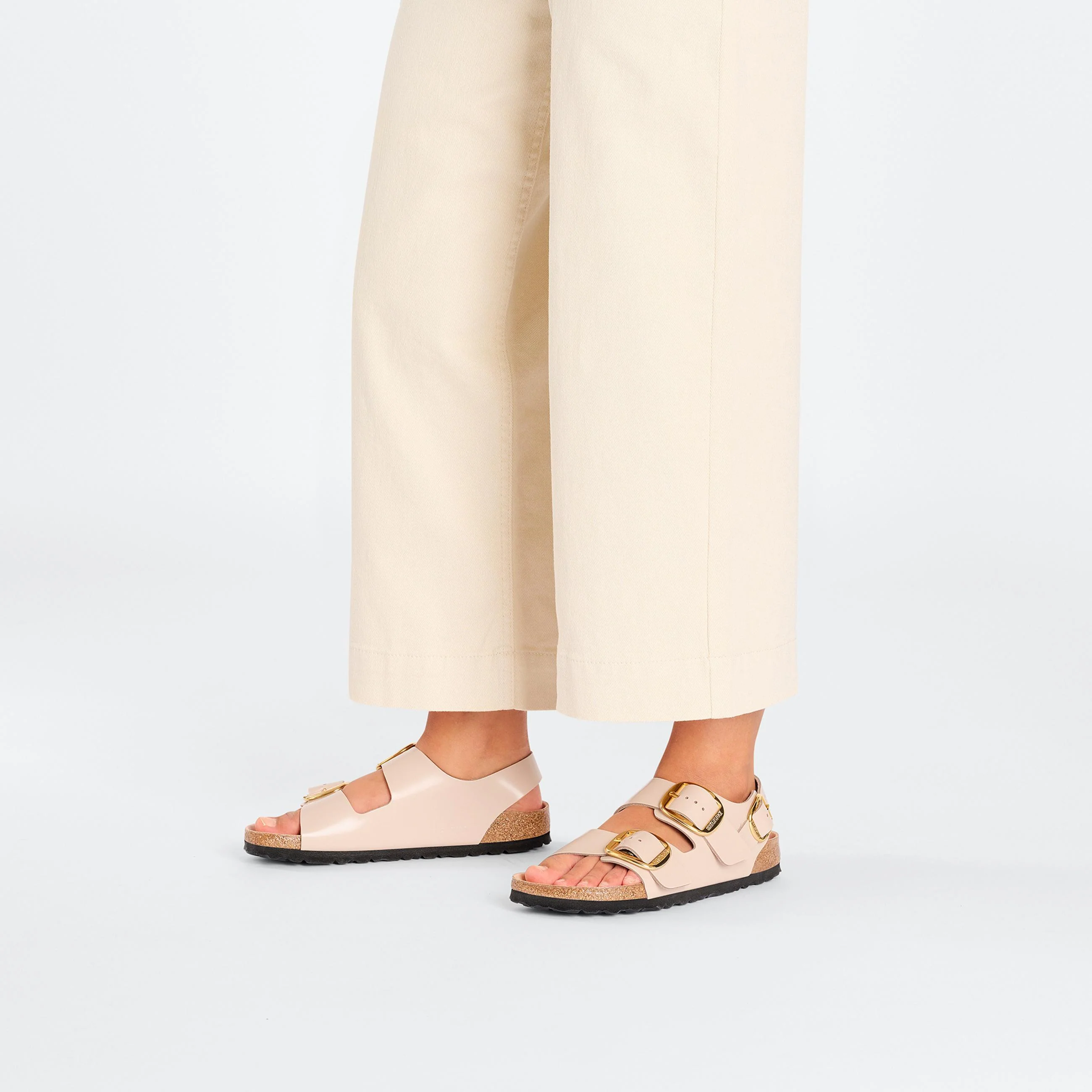 Milano Big Buckle High Shine New Beige Natural Leather Patent - Image 5