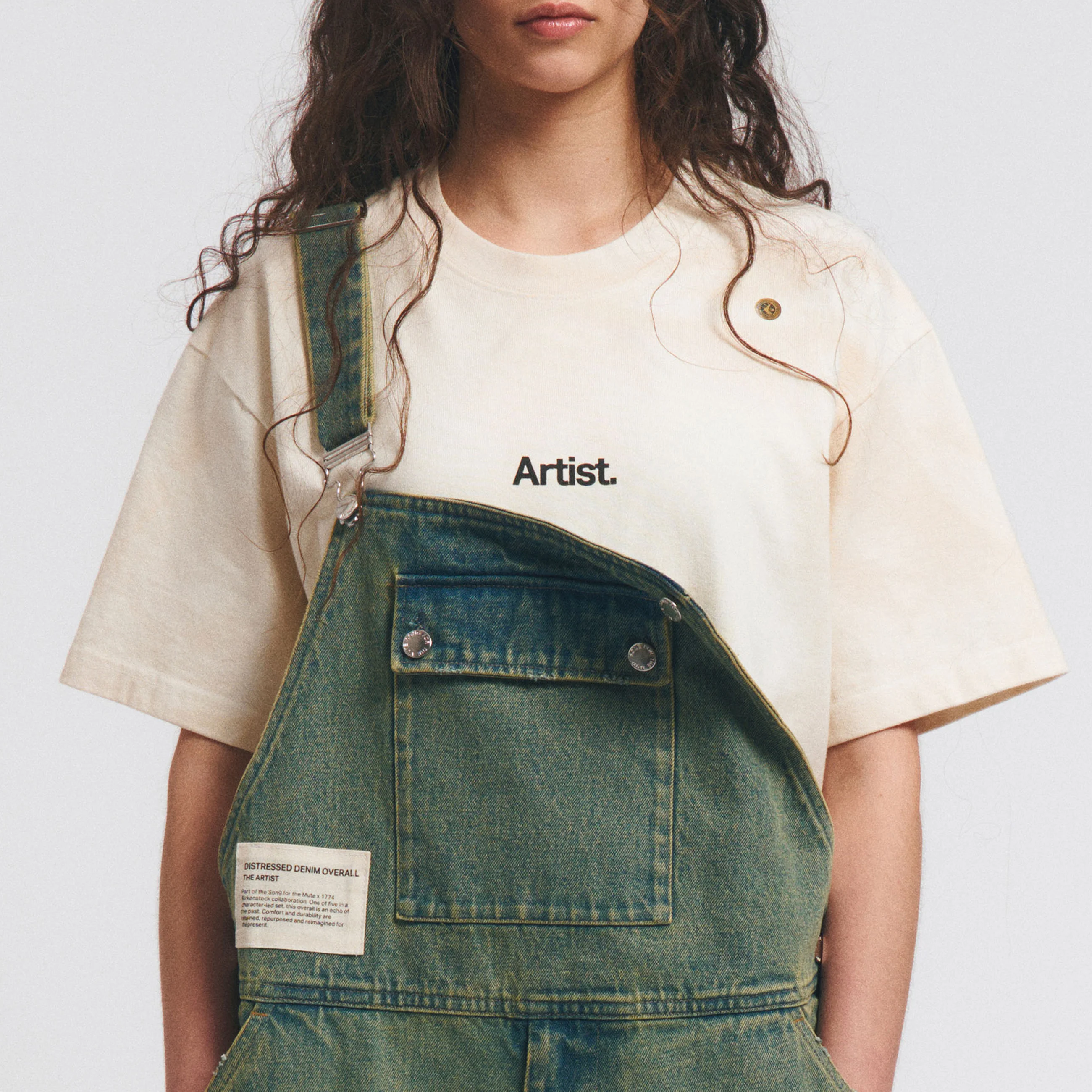 The Artist Aged T-Shirt White Dirt Wash Cotton - Image 3